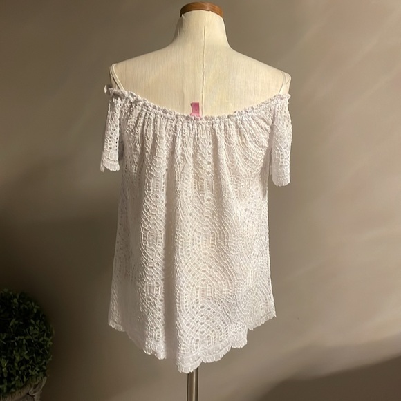 LILLY PULITZER off shoulder scolloped lace top / blouse / shell WHITE size Med - Picture 3 of 13